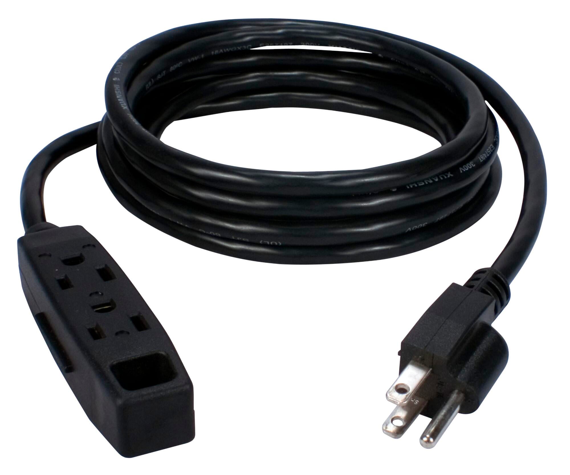 QVS 3-Outlet 3-Prong Power Extension Cord, Black 2136085